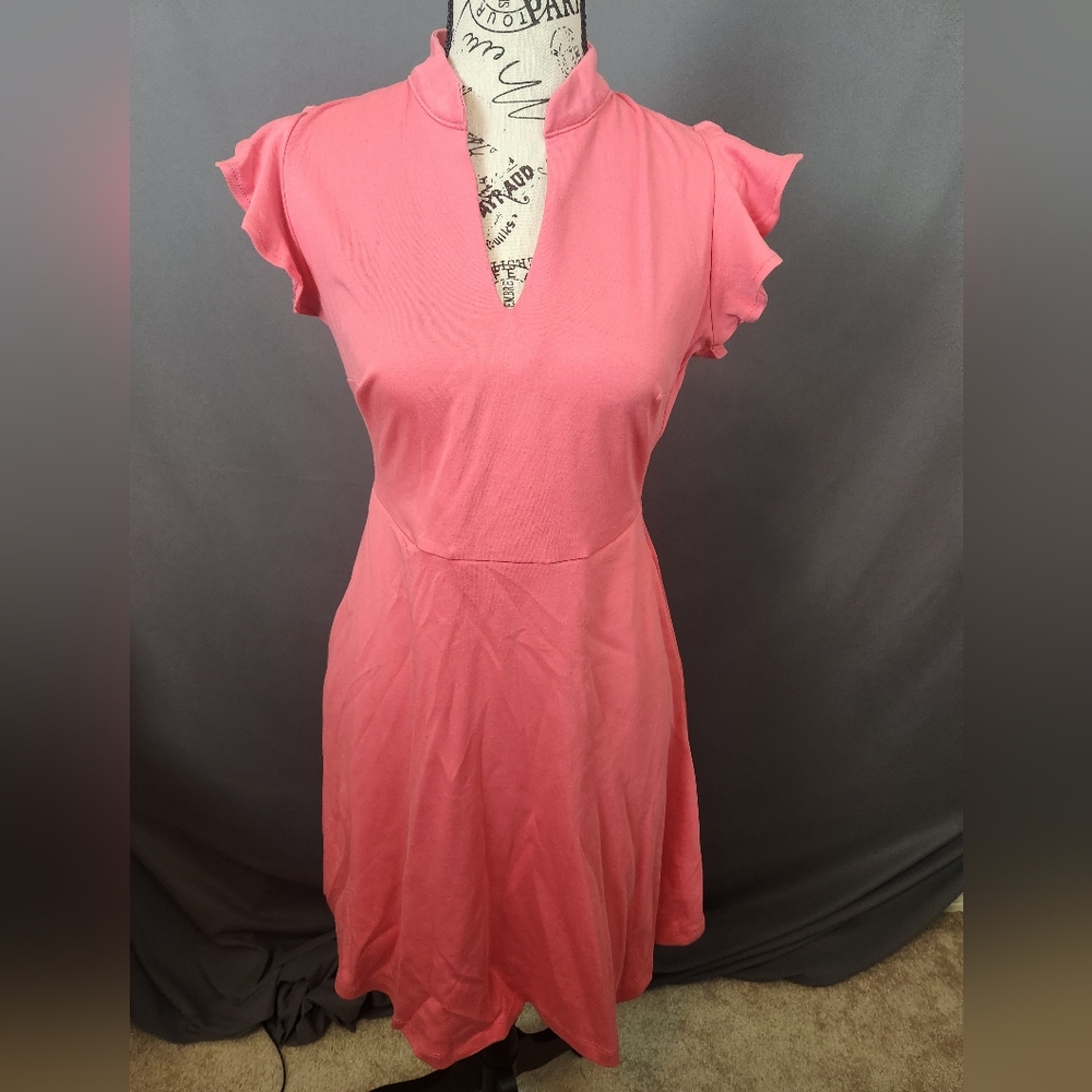 NY&Co XS Flutter Sleeve Watermelon Pink Dress w/pockets